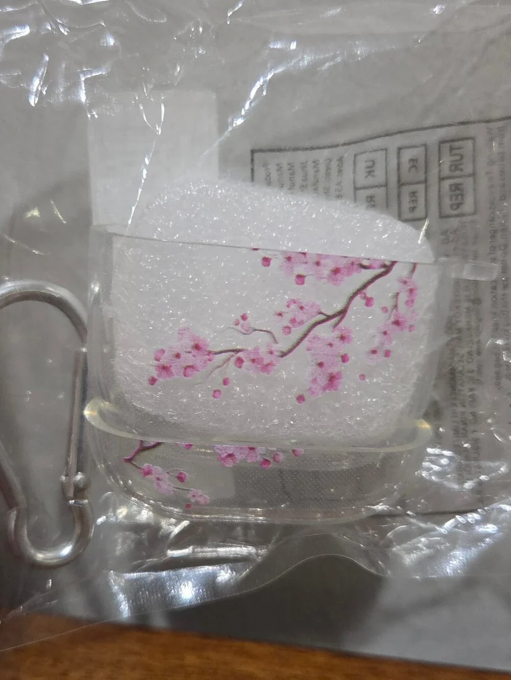 NWT Clear Airpod 4 Protective Case Cherry Blossom Pattern With Carabiner Clip